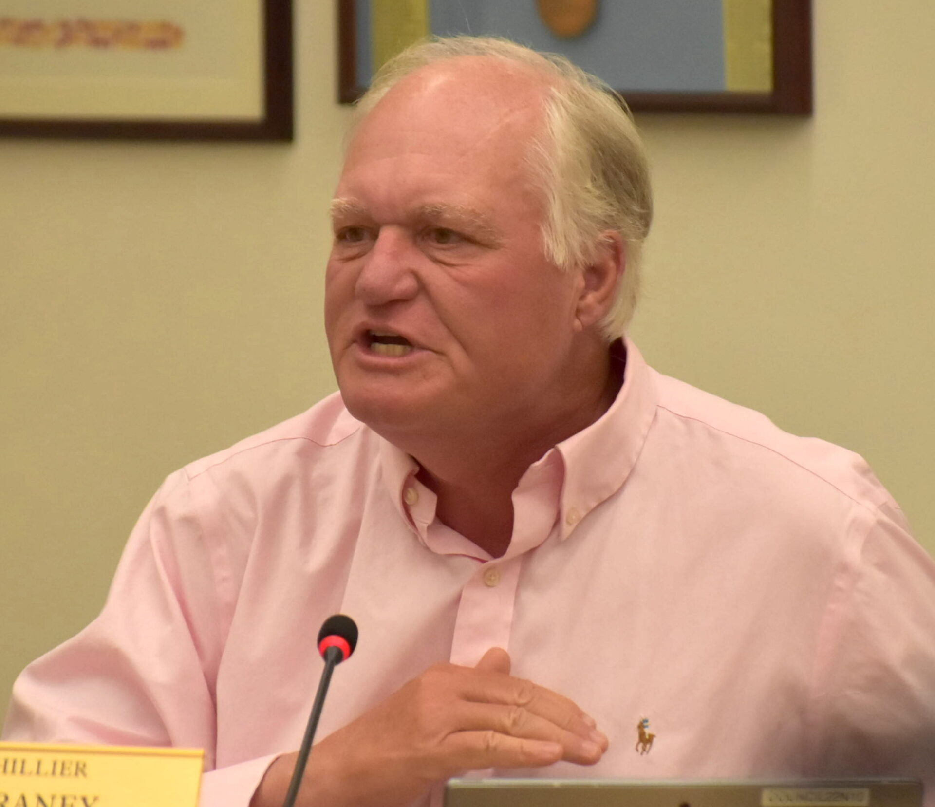 <p>Councillor Chris Braney became animated when a motion to reconsider the council remuneration motion was tabled at Shire Hall June 9. (Jason Parks/Gazette Staff)</p>
