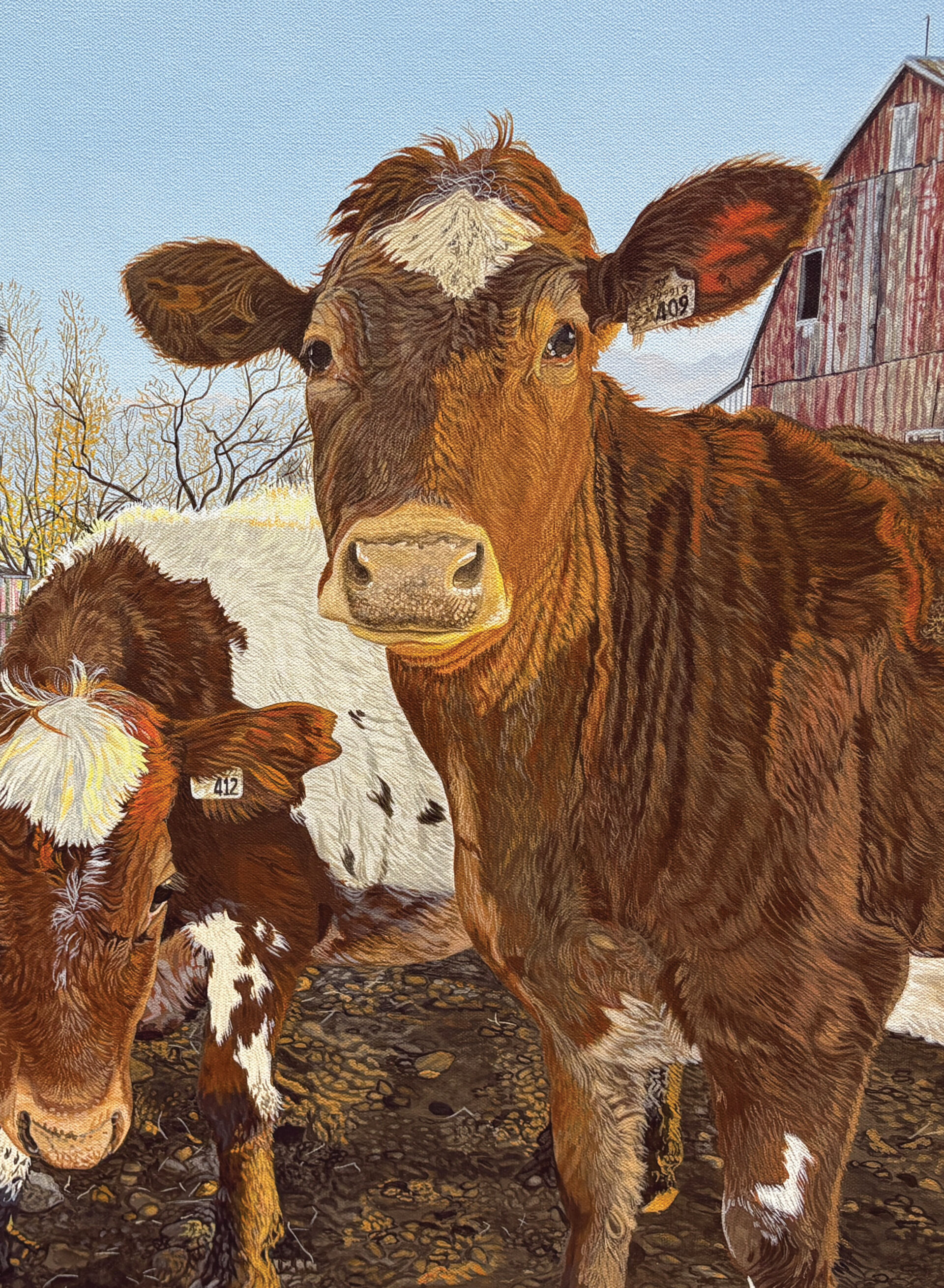 <p>Donna Wolsi, The Guernsey Farm (detail; oil on canvas) (Photo: Karen Valihora / Gazette Staff)</p>
