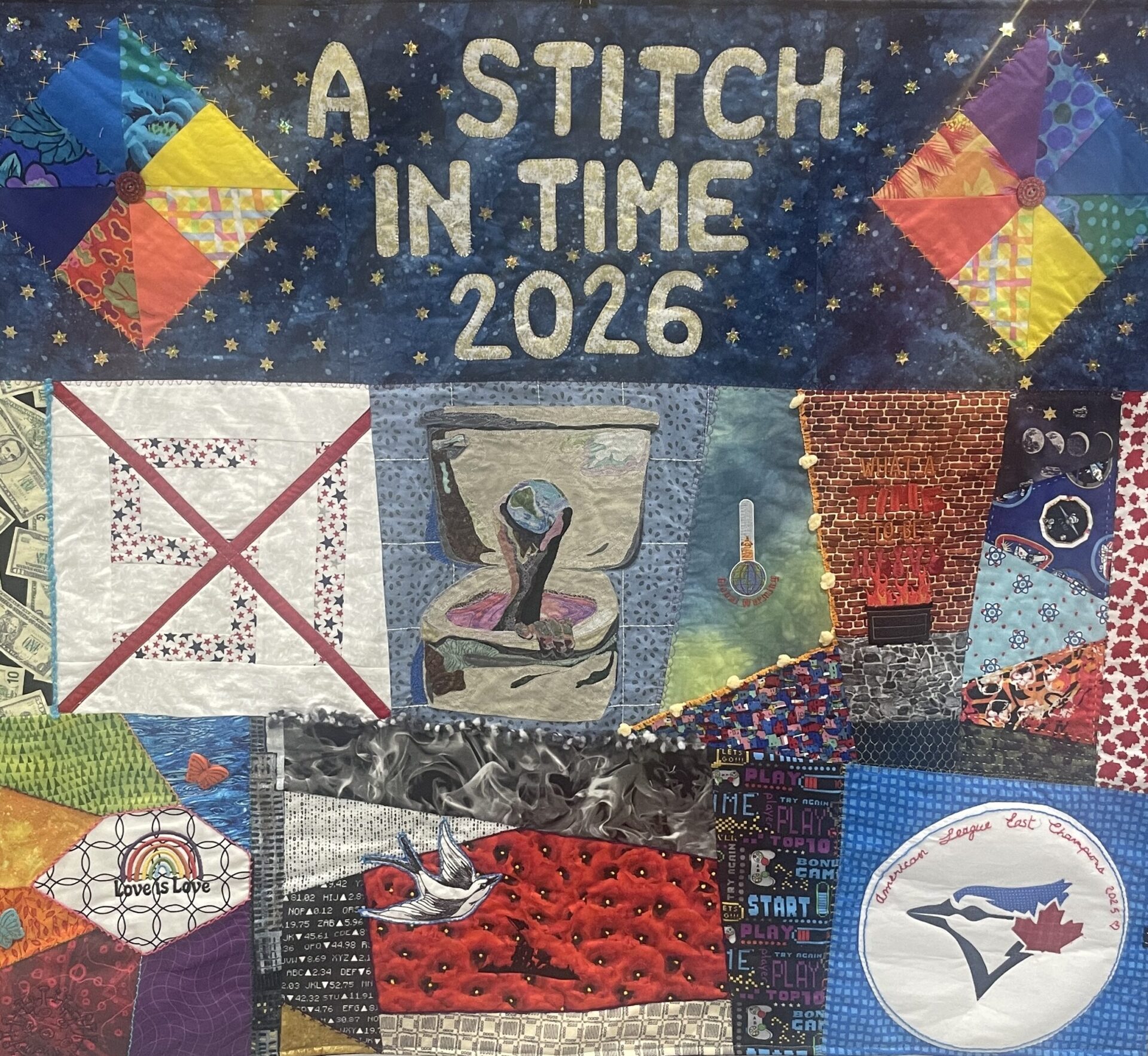 <p>The PEC Quilter’s Guild 2026 show banner was labeled “Crazy Times” for a turbulent 2025. (Jason Parks / Gazette Staff)</p>
