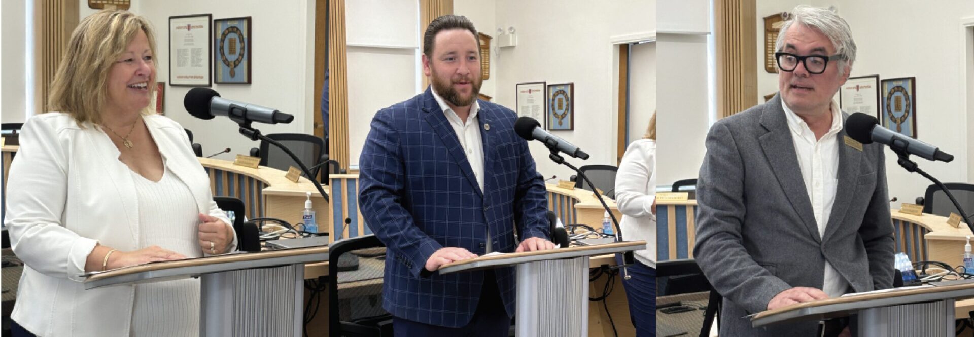 <p>Ontario Minister of Rural Affairs Lisa Thompson, MPP Tyler Allsopp and Chamber CEO Duarte Da Silva were at Shire Hall for the announcement of $120,000 in Rural Ontario Development funding for four County projects. (Karen Valihora/Gazette Staff)</p>
