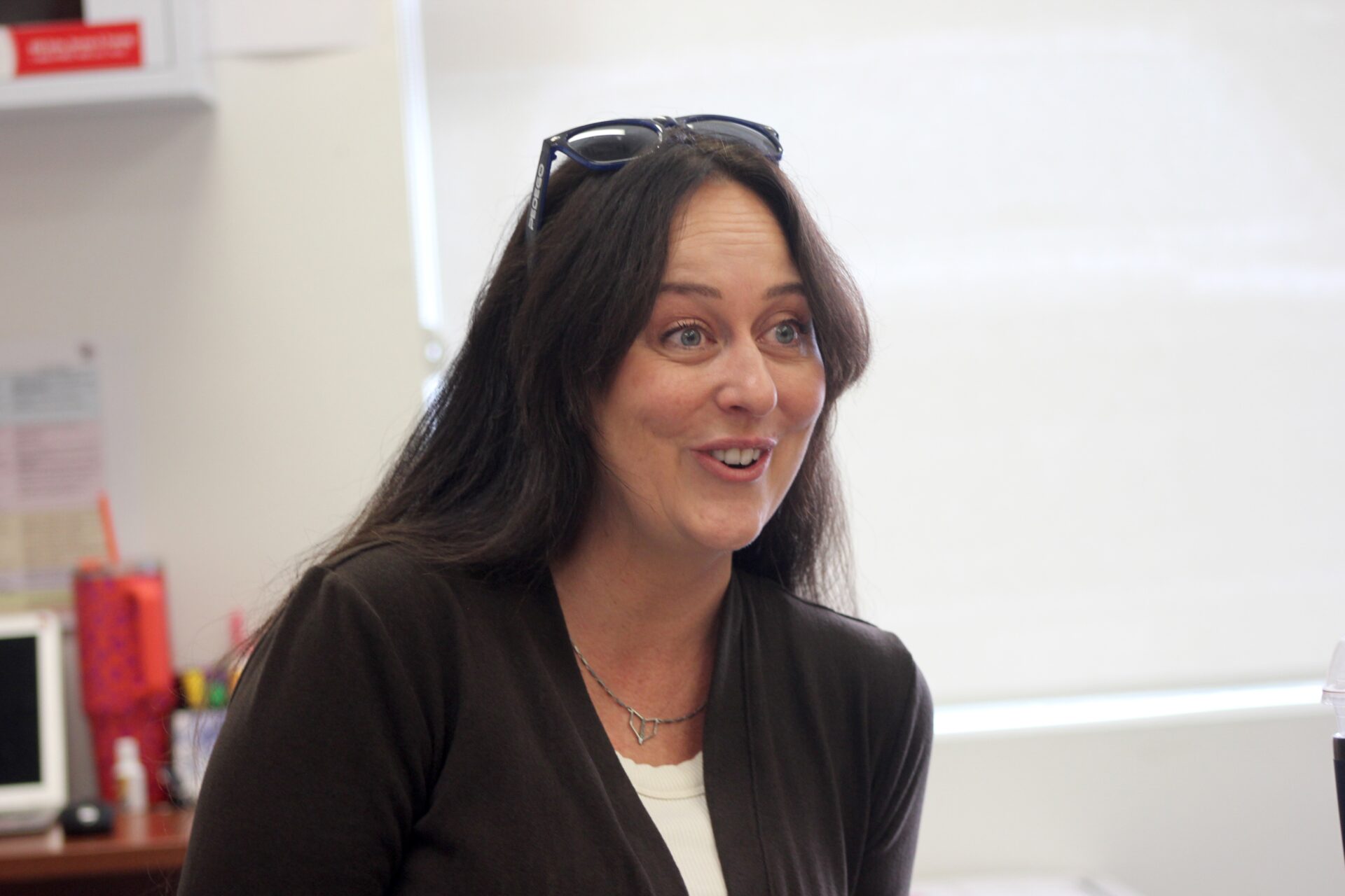 <p>Megan Hutton answers a question during a roundtable held at PELC in September. (Photo by Josh Thomas/Gazette Staff)</p>
