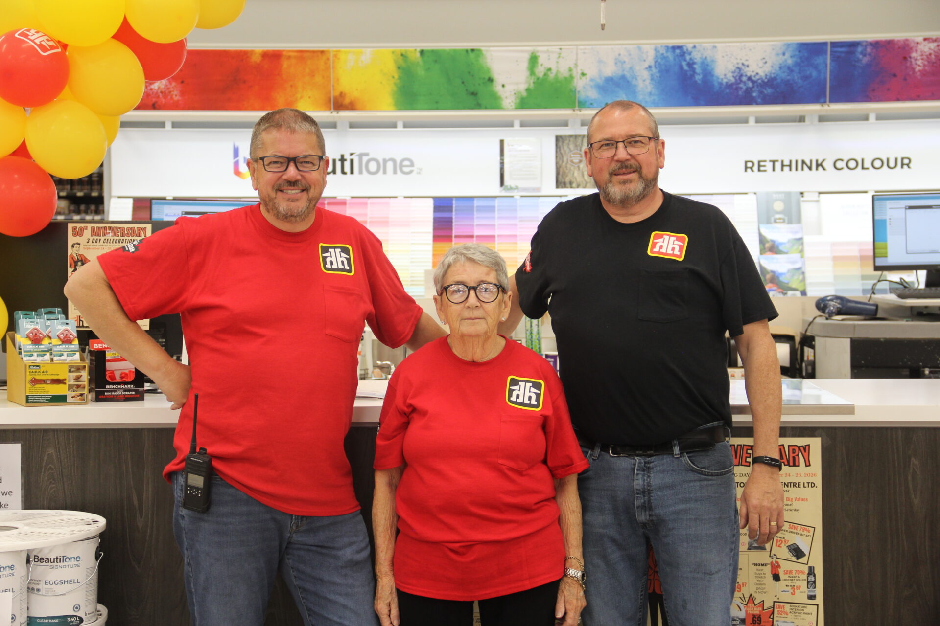 <p>Adam, Patricia, and Mark Busscher at the Home Hardware Building Centre in Picton. (Josh Thomas/Gazette Staff) </p>
