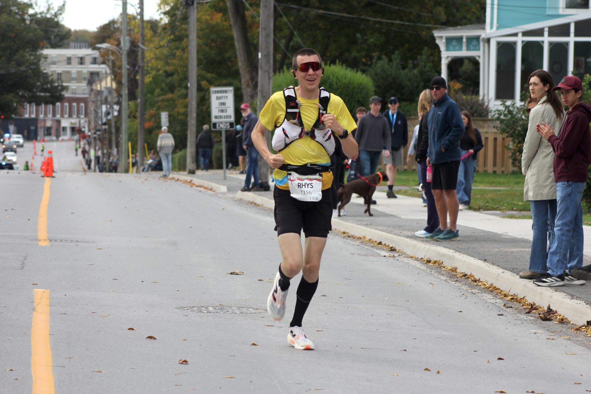 <p>Wellington’s Rhys Agombar finished fourth in the full marathon at the 2026 County Marathon.  He was all smiles here with the finish line and a personal best in sight. (Photo by Josh Thomas/Gazette Staff)</p>
