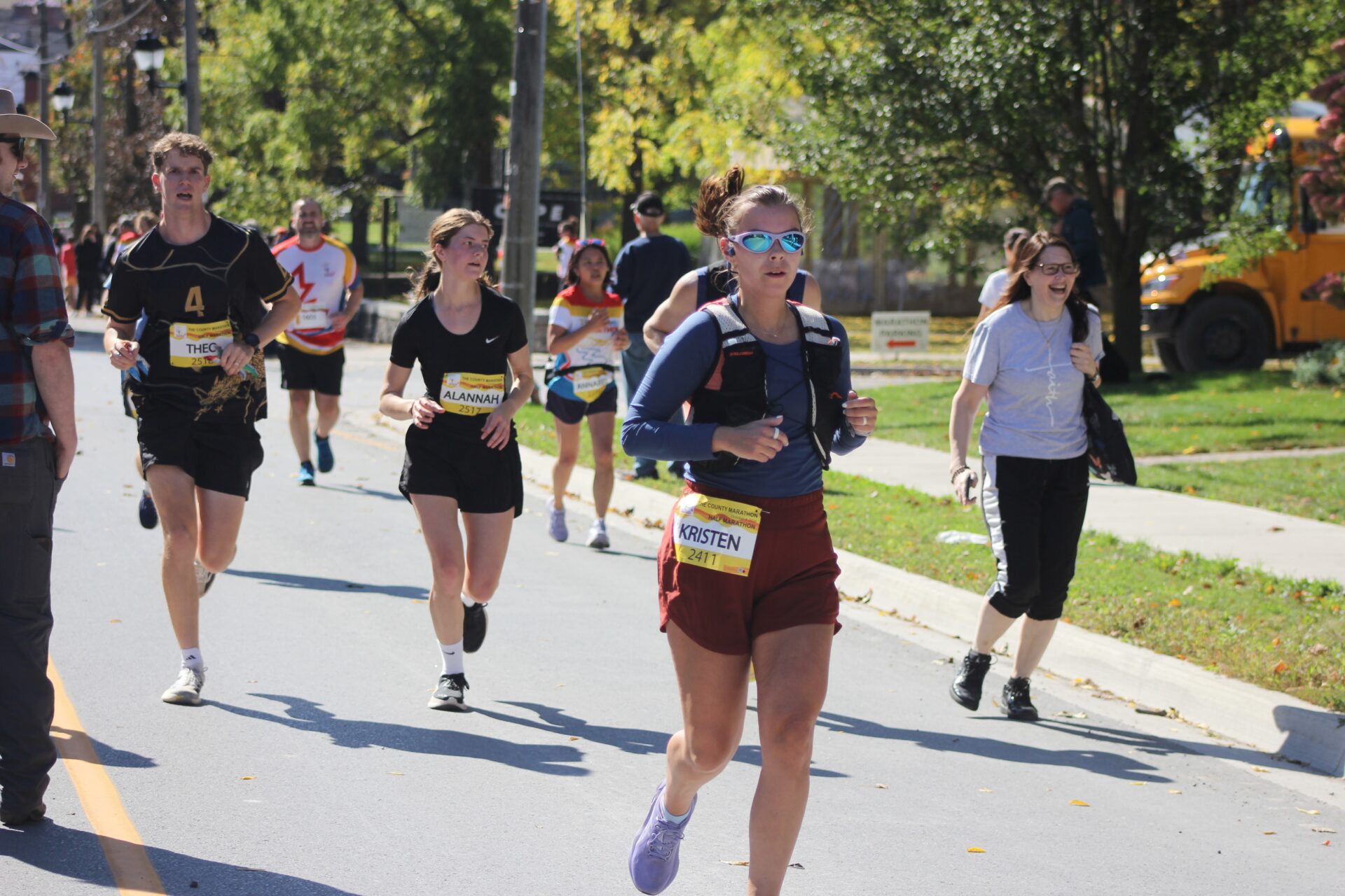 <p>Kristen Hogg runs the final stretch of the 42 kilometre race with a pack of runners close behind at the 2026 County Marathon. (Josh<br />
Thomas/Gazette Staff)</p>
